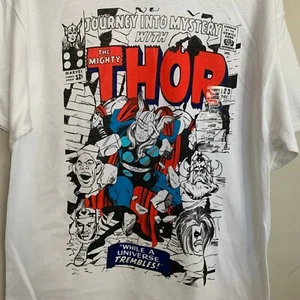 Marvel Thor T-Shirt White Graphic Crewneck Short Sleeve Cotton Size L NEW - Picture 1 of 5