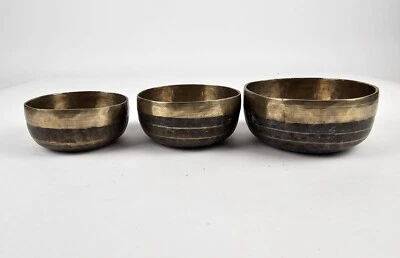 Antique Nesting Singing Bowls Deep Relaxing Sound Handmade Brass Set of 3 - RARE - Image 1 of 4