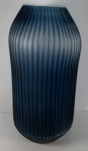 Contemporary Art Glass Tall Cobalt Smoke Ribbed Vase Stunning! 12 3/4” - Picture 1 of 10