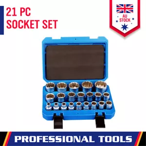 21Pcs 12-Point Socket Set 1/2" Drive Metric Size 8-36mm Grip Sleeve Storage Case - Picture 1 of 7