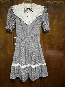 Vintage Black White Gingham Checkered Girl’s Dress Eyelet Lace - Picture 1 of 6