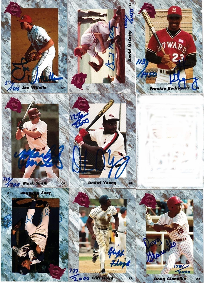 1991 Classic 4-Sport autograph set Cliff Floyd Dmitri Young Glanville McCarty +4 - Image 1 of 1