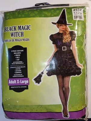 Disfraz de Bruja Magia Negra 3 piezas Halloween para mujer talla adulto X-grande 14-16 NUEVO Foto 1 de 4