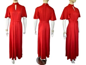 Red maxi dress vintage 70's butterfly cap sleeves medium - Picture 1 of 10