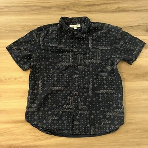 Old Navy Casual Button Front Shirt Mens XL Blue Short Sleeve Slim Fit Geometric - Picture 1 of 6