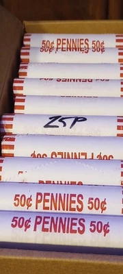 Full Bank Box Lincoln Cent 1 Roll 2025p 49 Mixed Date 50 Fed Sealed Rolls #15 - Image 1 of 4