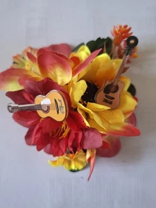 hair flower Vintage style Rockabilly 50s fashion red yellow guitar rock n roll - Picture 1 of 5