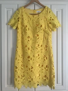 Calvin Klein sonnig gelb Spitze Midi Etuikleid Größe 14  - Bild 1 von 4