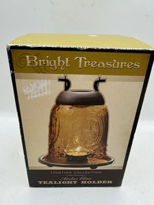 Vintage Amber Glass Fairy Lamp Tea Light Holder Candle Holder Lantern Open Box - Picture 1 of 10