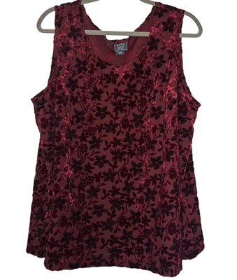 Camiseta sin mangas Laura Scott talla 20/22 granate terciopelo brillante floral vacaciones Foto 1 de 4