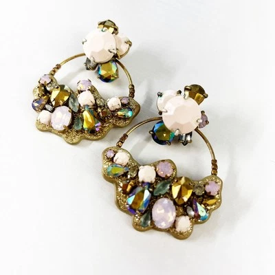 J. Crew Pink & Aurora Borealis Leather Back Hoop Earrings - Image 1 of 4