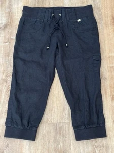 Pantalones cortos Guess de lino capri medianos negros con cordón cintura elástica - Imagen 1 de 13