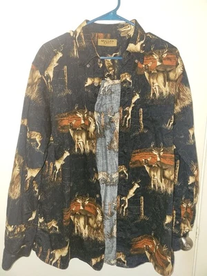 Morgan Creek Outfitters Deer Wildlife Western Print Button Up Shirt Mens Size L - Image 1 of 4