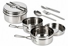 6pc Camping Cooking Saucepan Set Stainless Steel Tiffin Pots Pan Cutlery
