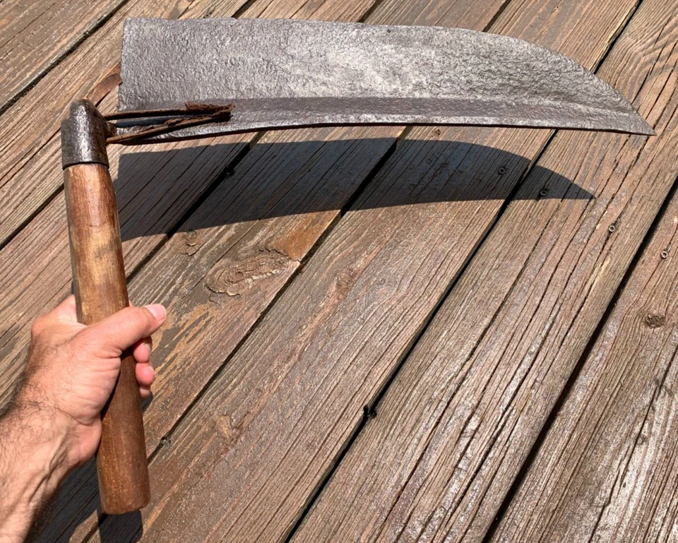 Primiitive Antique Extra Large Scythe cutting Farm Tool 20" blade Wood handle - Image 1 of 4