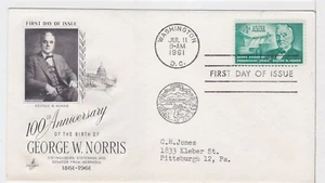 TurtlesTradingPost - George Norris 1961 #1184 FDC - Artcraft Cachet - Picture 1 of 1