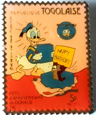 Prendedor de estampillas Togolaise 5F de la república del 50 cumpleaños de Disney Pato Donald 1984 DD-180 Foto 1 de 2
