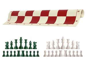 Army & White Chess Pieces 20" Red Vinyl Board - Single Weight Chess Set - Picture 1 of 4