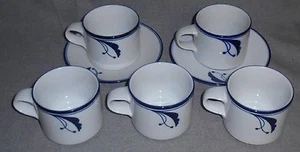 7 piezas Dansk Flora PATRÓN AZUL BAYBERRY Cinco tazas con dos platillos HECHO EN JAPÓN - Imagen 1 de 6