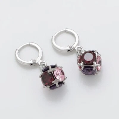 6 Stone Natural Amethyst Topaz Garnet 925 Sterling Silver Leverback Earrings - Image 1 of 4