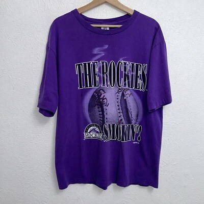Vintage Colorado Rockies Smokin 1994 Tee Purple T-Shirt Short Sleeve Size Large - Image 1 of 4
