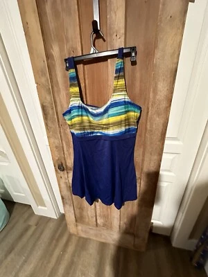 SUIT YOUR SELF! One Piece Swimsuit Womens Size 22W Blue Stripes Skirt Polyester - Image 1 of 4