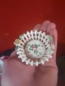 Vintage Mini Keramik Schmuck Schale - handbemalt, Made in Italy mit 3D Blumen - Bild 1 von 7