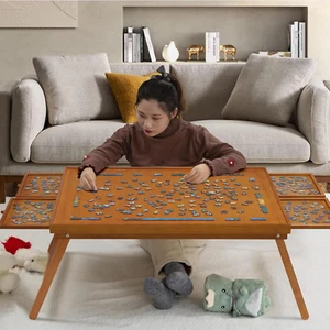 1500 Piece Wooden Jigsaw Puzzle Board with 4 Drawers, Folding Puzzle Table with - Picture 1 of 6