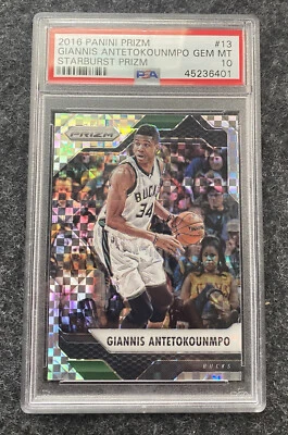 Giannis Antetokounmpo 2016 Panini Prizm STARBURST SP Prizm #13 PSA 10 Bucks Foto 1 de 2