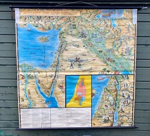 EINE SCHÖNE ORIGINAL VINTAGE KARTE DES ALTEN TESTIMENTS UM 1960 130cm x 110cm - Bild 1 von 12