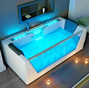 Luxus LED Whirlpool Badewanne SET 179x85 cm +Heizung +Hydrojet+Ozon +Radio 2025 - Bild 1 von 6