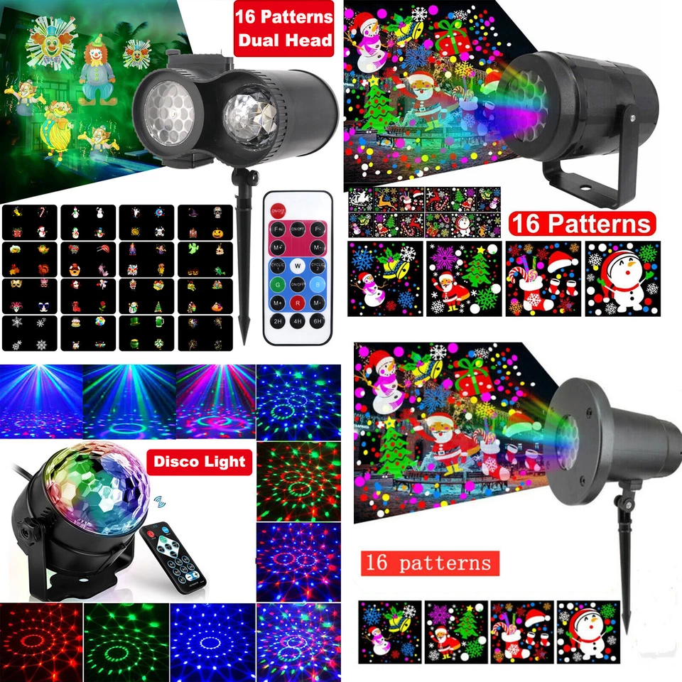 16 Patters Outdoor Christmas Projector Laser Light Snow Landscape Garden Lamp US - Image 1 of 4