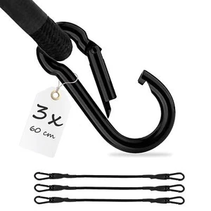 3x Spanngummi mit Karabiner 60cm in Schwarz Latex Spanngurte Gepäckspanner - Bild 1 von 8