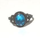 Women?S Sz. 6 Silver Tone Ring W/ Blue Faceted Acrylic Crystal Gemstone- Fashion