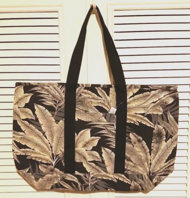 NWT Old Navy Canvas Tote Travel Picnick Shopping Bag in Black Palm 100% Cotton - Image 1 of 4