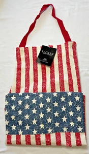 LAUREN RALPH LAUREN Schürze (1) ROT BLAU CREME STERNE STREIFEN 31 X 30 100 BAUMWOLLE NEU MIT ETIKETT - Bild 1 von 2