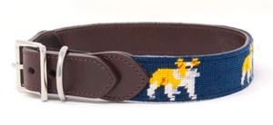 Bulldog Needlepoint Dog Collar - Different Sizes Leather Backing Handmade Puppy - Picture 1 of 7