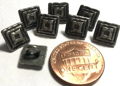 8 Tiny Antique Silver Tone Metal Tiered Shank Buttons 8.6mm Almost 3/8" 11766 - Image 1 of 3