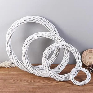 Decorations White Wreath Garland Hanging Wreath Wicker Christmas Rattan Ring - Picture 1 of 16