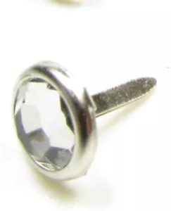 Brads For Crafts & Scrapbooking Clear Round Crystal Brads 10mm Silver x 100 - Picture 1 of 2