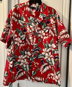 Evergreen Island Men’s Hawaiian Short Sleeve Shirt Red Pre-Owned - Picture 1 of 5
