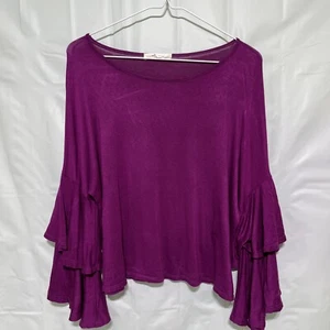 Gaze Purple Ruffled Layered Sleeves Blouse Top  Dressy Small Casual - Picture 1 of 3