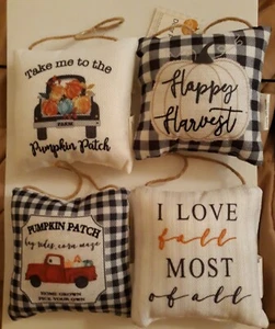 NWT 4 Farmhouse Style Fall Décor Door Knob Hanging Pillows 5.5in x 5.5 In - Picture 1 of 5