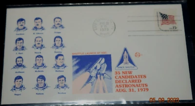VTG, SPACE SHUTTLE ASTRONAUT CANDIDATES, 08-31-1979, with 15c Flag Stamp, #2 - Image 1 of 3