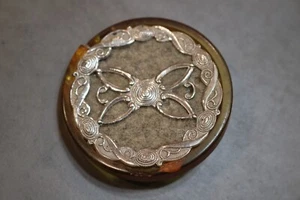 LARGE VTG BAKELITE BUTTON SILVER-TONE FILIGREE 1-7/8" - Picture 1 of 6