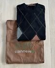 Raffi Cashmere Black Argyle Tight Knit Long Sleeve Sweater Pullover XL Men EUC
