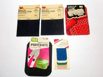 Lot Vtg Dritz Singer Iron-On Repair Fabric Denim Bandana Patches Patching Cloth - Image 1 of 4