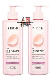 2 X L'Oreal FINE FLOWERS Cleansing Milk Lotion 400ML Sensitive Skin