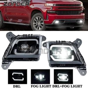 Pair White Bumper LED Fog Lights For Chevy Silverado 2019-2021 DRL Replacement - Picture 1 of 7