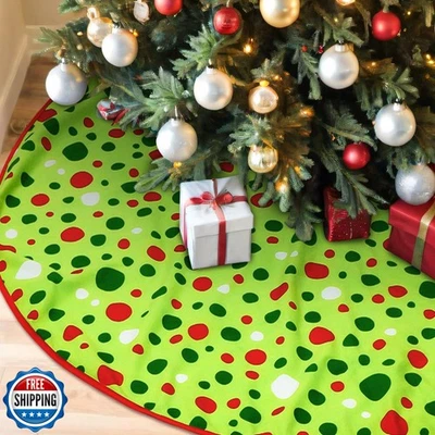 48 Inches Christmas Tree Skirt Green Mat Red and Green Polka Dot Christmas Tr - Image 1 of 4